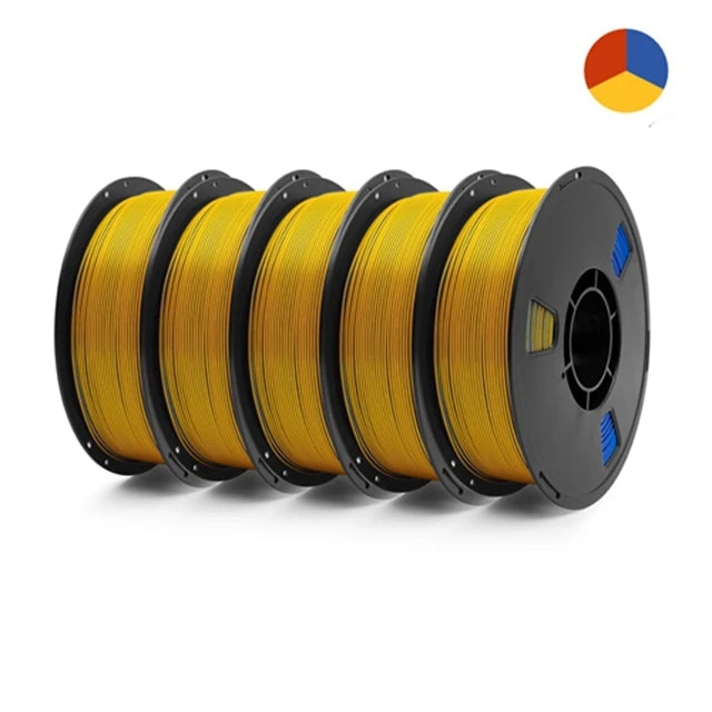 5KG Tricolor Silk PLA 3D Printer Filament 1.75mm 1kg/spool 3D Printing Material, Color Change by Angle PLA Silk Rainbow, 5 Roll