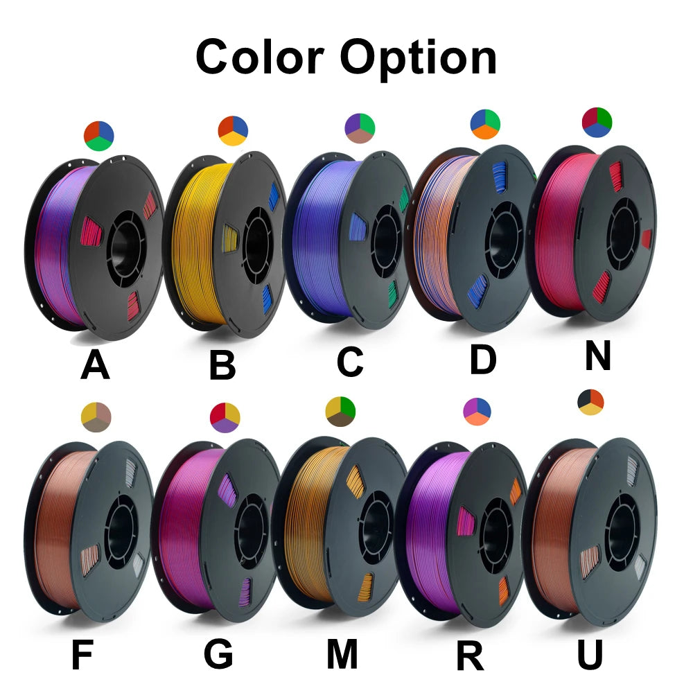 5KG Tricolor Silk PLA 3D Printer Filament 1.75mm 1kg/spool 3D Printing Material, Color Change by Angle PLA Silk Rainbow, 5 Roll