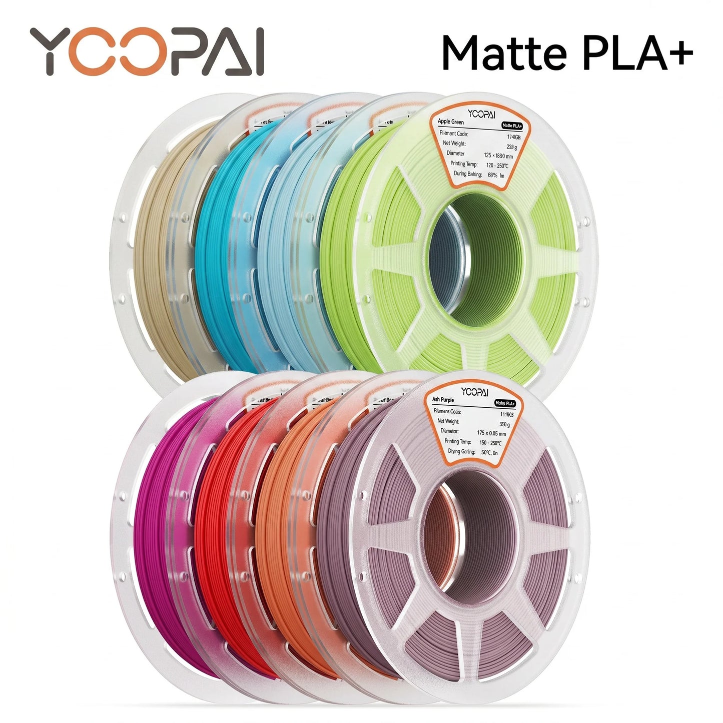 YOOPAI Matte PLA+ Bundle Filament 8/16 Spool 250g/Roll Mix Color 250g X 8 Filament Matte PLA for 3D Printers