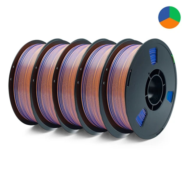 5KG Tricolor Silk PLA 3D Printer Filament 1.75mm 1kg/spool 3D Printing Material, Color Change by Angle PLA Silk Rainbow, 5 Roll