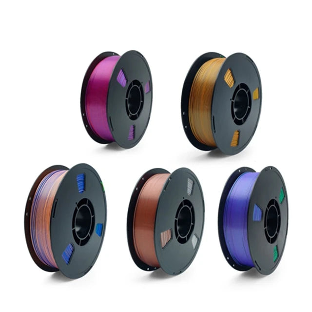 5KG Tricolor Silk PLA 3D Printer Filament 1.75mm 1kg/spool 3D Printing Material, Color Change by Angle PLA Silk Rainbow, 5 Roll