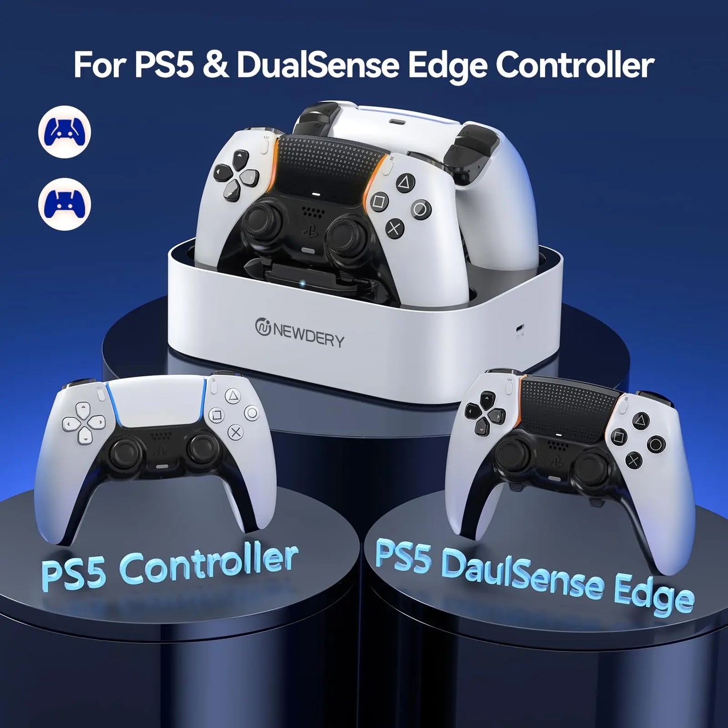 PS5 Controller Charger Station for Playstation 5 Dual for for DualSense Edge Control Fast Charging Dock Stand with Cable