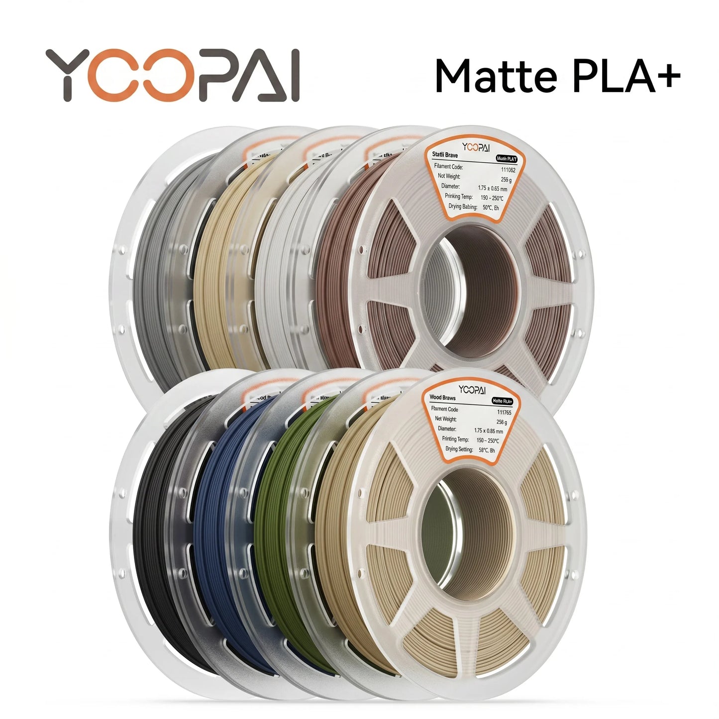 YOOPAI Matte PLA+ Bundle Filament 8/16 Spool 250g/Roll Mix Color 250g X 8 Filament Matte PLA for 3D Printers