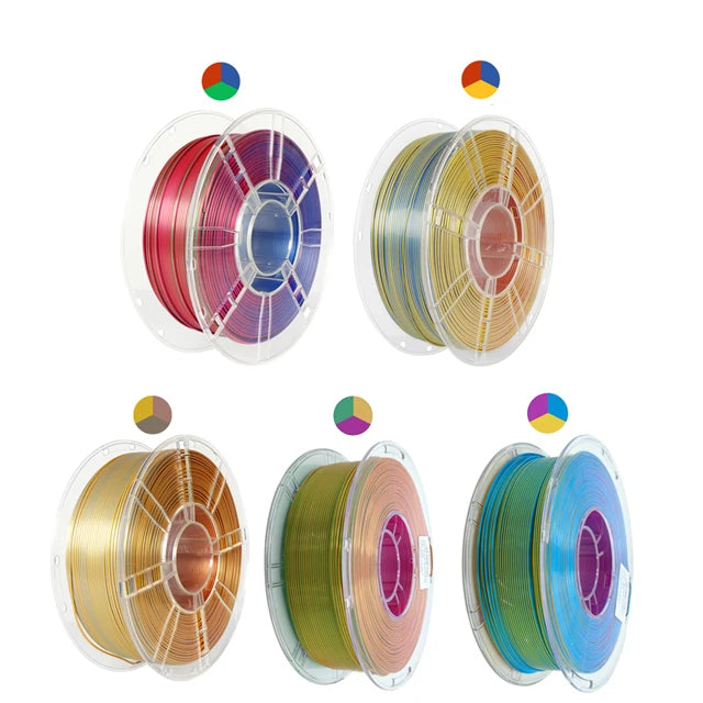 5KG Tricolor Silk PLA 3D Printer Filament 1.75mm 1kg/spool 3D Printing Material, Color Change by Angle PLA Silk Rainbow, 5 Roll