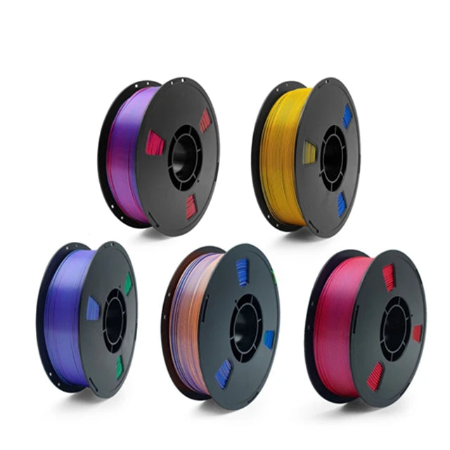 5KG Tricolor Silk PLA 3D Printer Filament 1.75mm 1kg/spool 3D Printing Material, Color Change by Angle PLA Silk Rainbow, 5 Roll