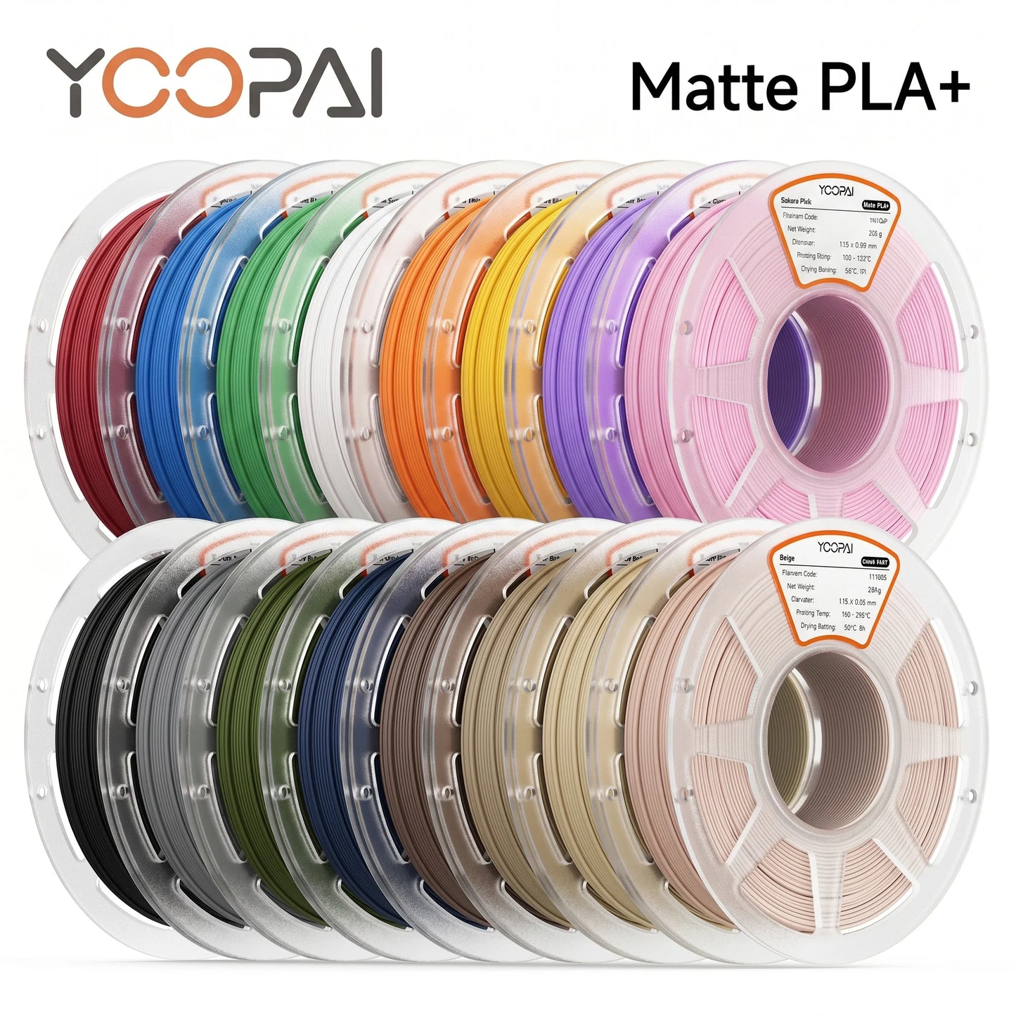 YOOPAI Matte PLA+ Bundle Filament 8/16 Spool 250g/Roll Mix Color 250g X 8 Filament Matte PLA for 3D Printers