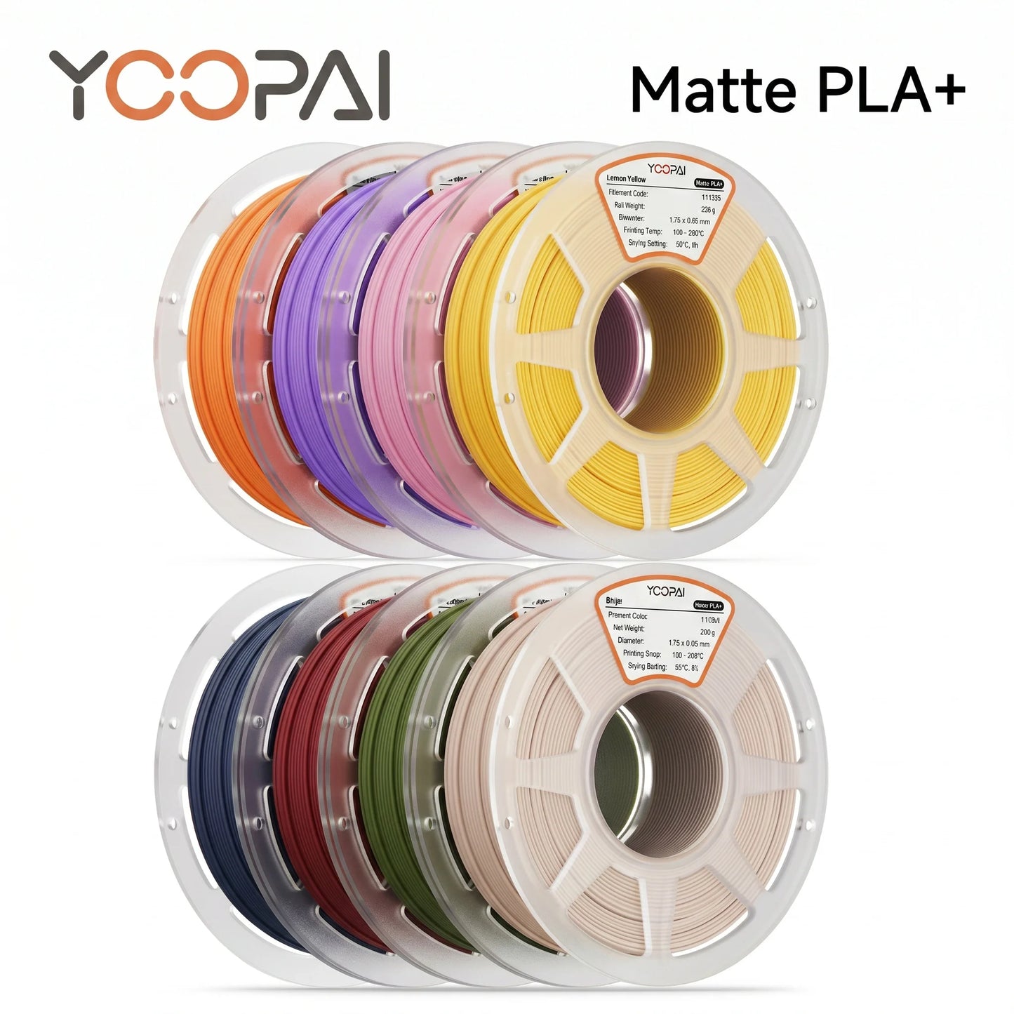 YOOPAI Matte PLA+ Bundle Filament 8/16 Spool 250g/Roll Mix Color 250g X 8 Filament Matte PLA for 3D Printers